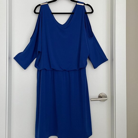 Royal Blue Cold Shoulder V-Neck Midi Dress XL - Picture 2 of 3